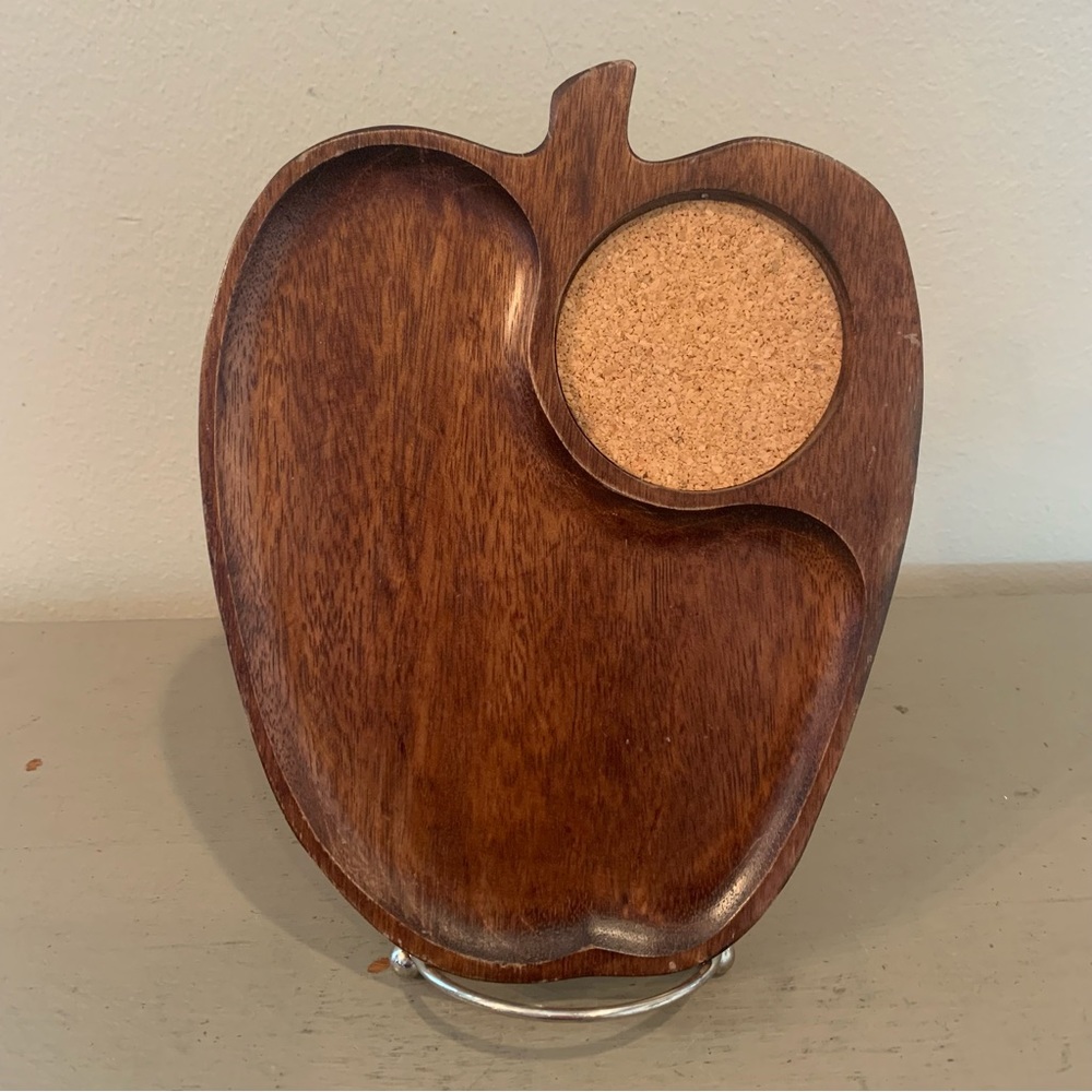 Vintage Apple Shaped Wood Snack Plate